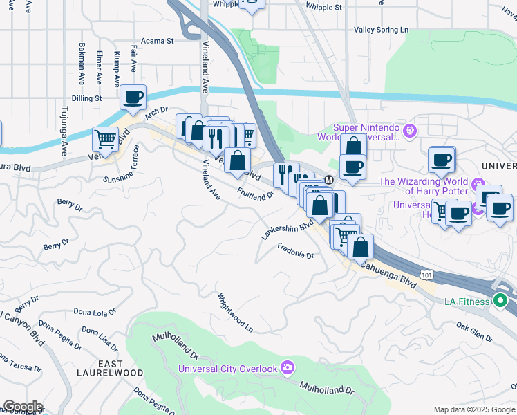 map of restaurants, bars, coffee shops, grocery stores, and more near 3744 Vineland Avenue in Los Angeles