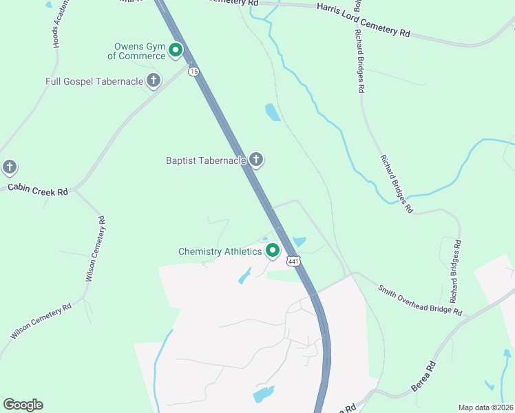 map of restaurants, bars, coffee shops, grocery stores, and more near 180 Wilbanks Circle in Commerce