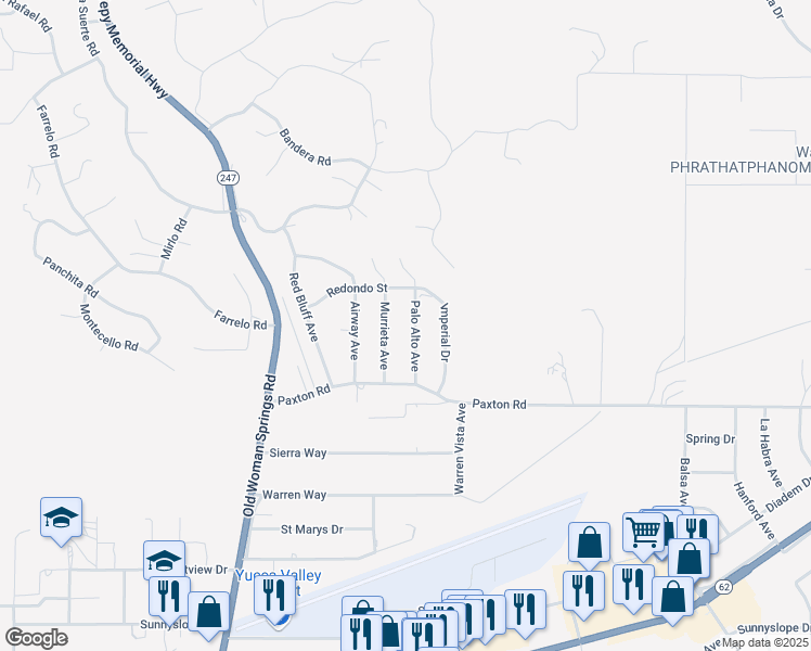 map of restaurants, bars, coffee shops, grocery stores, and more near 6364 Palo Alto Avenue in Yucca Valley