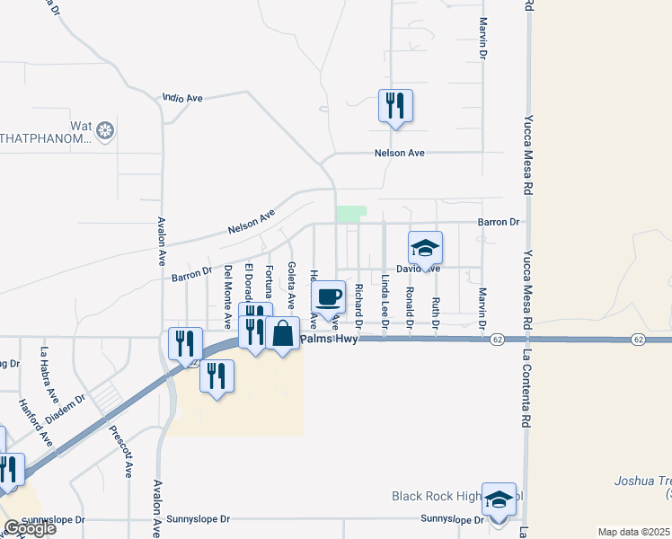 map of restaurants, bars, coffee shops, grocery stores, and more near Indio Avenue & David Avenue in Yucca Valley