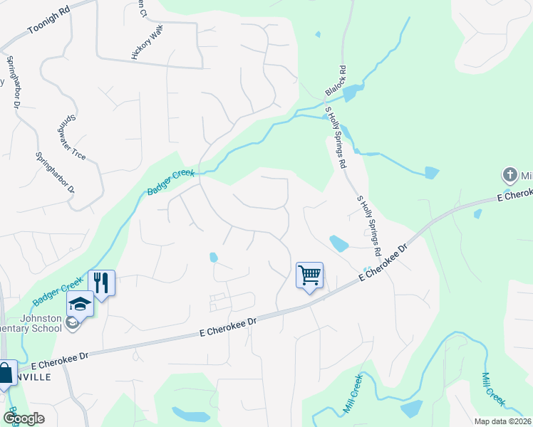 map of restaurants, bars, coffee shops, grocery stores, and more near 720 Parkside Drive in Woodstock