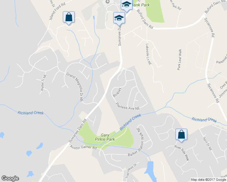 map of restaurants, bars, coffee shops, grocery stores, and more near 6701 Pierless Avenue Northeast in Sugar Hill