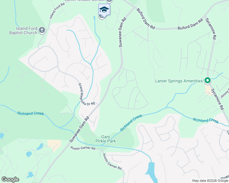 map of restaurants, bars, coffee shops, grocery stores, and more near 6701 Pierless Avenue Northeast in Sugar Hill