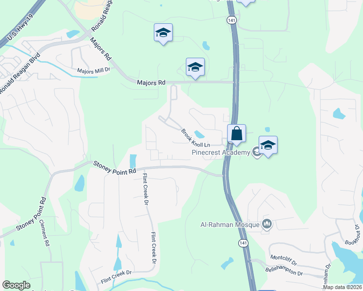 map of restaurants, bars, coffee shops, grocery stores, and more near 1375 Oak Meadows Lane in Cumming