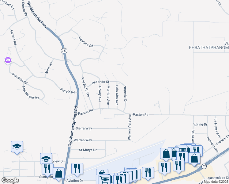 map of restaurants, bars, coffee shops, grocery stores, and more near 6364 Palo Alto Avenue in Yucca Valley