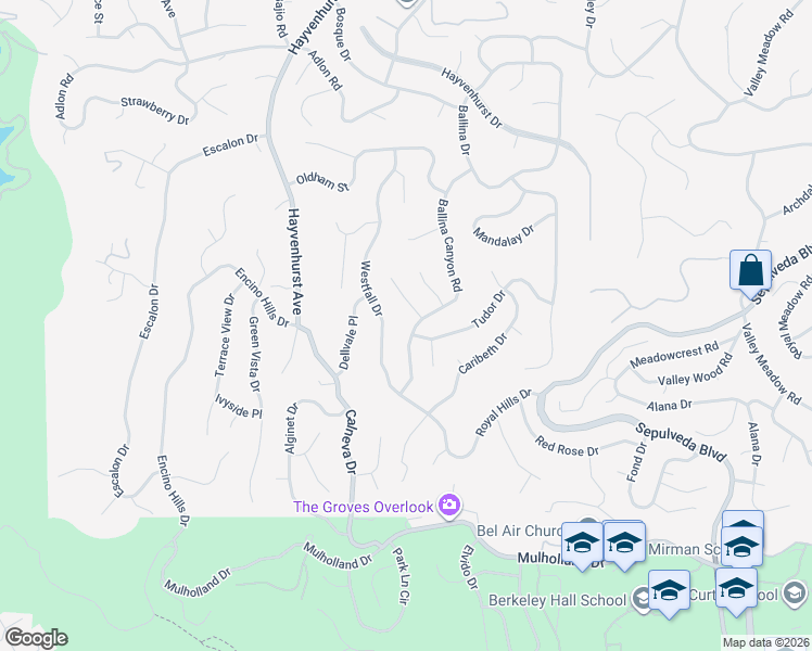 map of restaurants, bars, coffee shops, grocery stores, and more near 3630 Ballina Canyon Road in Los Angeles