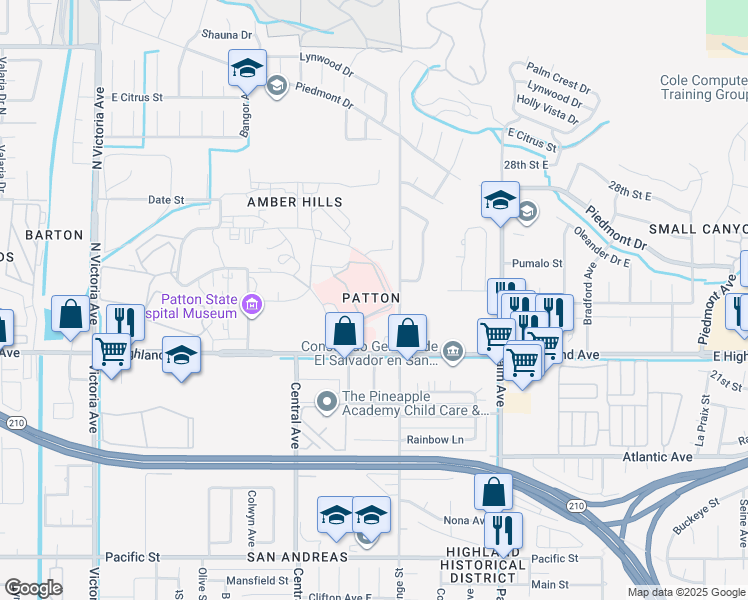 map of restaurants, bars, coffee shops, grocery stores, and more near 2270 North Orange Street in Highland