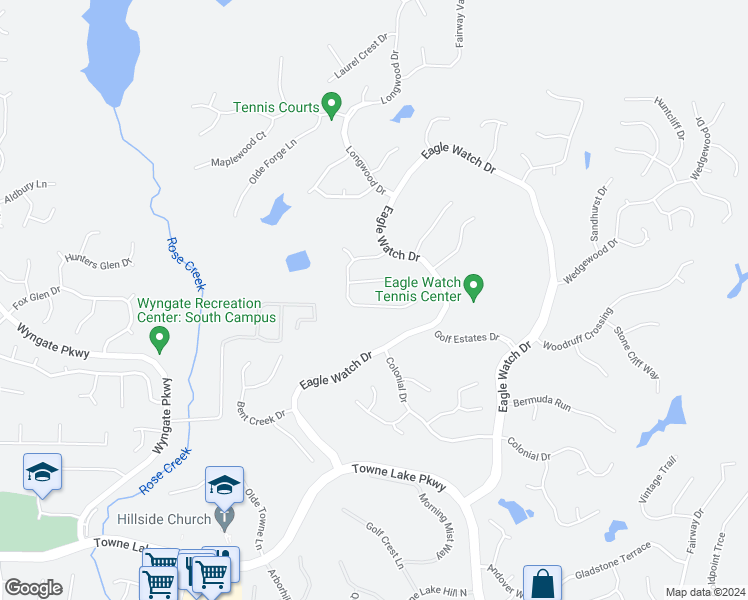 map of restaurants, bars, coffee shops, grocery stores, and more near 1721 Indian Ridge Drive in Woodstock