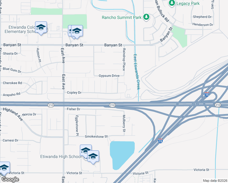 map of restaurants, bars, coffee shops, grocery stores, and more near 6332 Sandton Place in Rancho Cucamonga