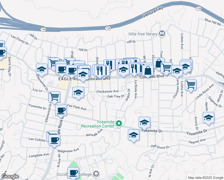 map of restaurants, bars, coffee shops, grocery stores, and more near 5052 Highland View Avenue in Los Angeles