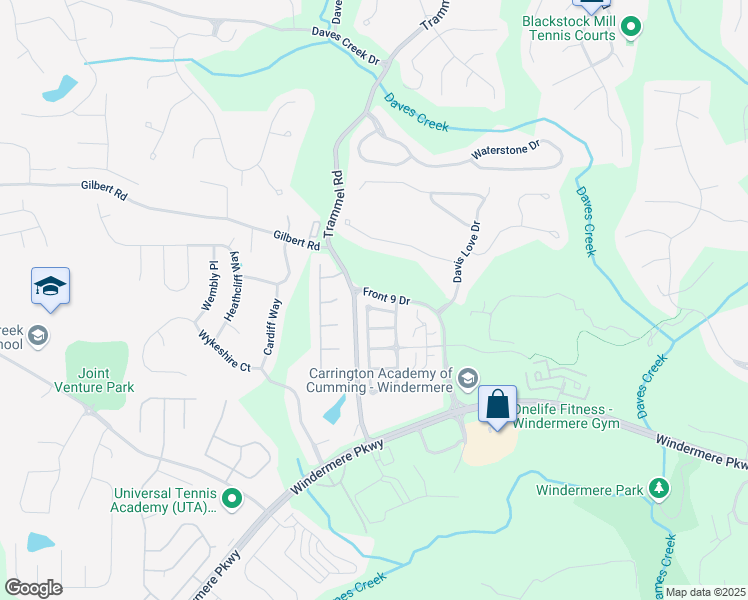 map of restaurants, bars, coffee shops, grocery stores, and more near 6775 Marlow Drive in Cumming