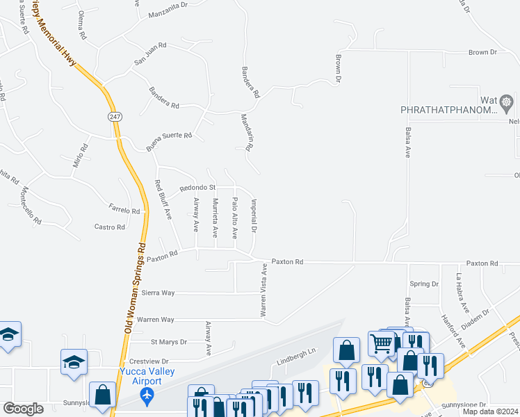 map of restaurants, bars, coffee shops, grocery stores, and more near 6363 Imperial Drive in Yucca Valley