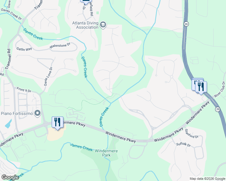 map of restaurants, bars, coffee shops, grocery stores, and more near 2200 Glenridge Lane in Cumming