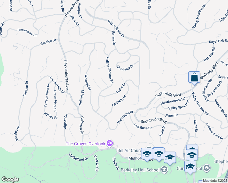 map of restaurants, bars, coffee shops, grocery stores, and more near 16421 Tudor Drive in Los Angeles