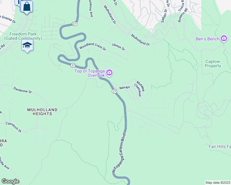 map of restaurants, bars, coffee shops, grocery stores, and more near North Topanga Canyon Boulevard in Los Angeles County