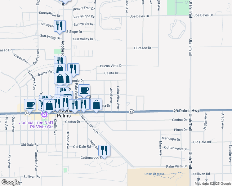 map of restaurants, bars, coffee shops, grocery stores, and more near 6363 Athol Avenue in Twentynine Palms