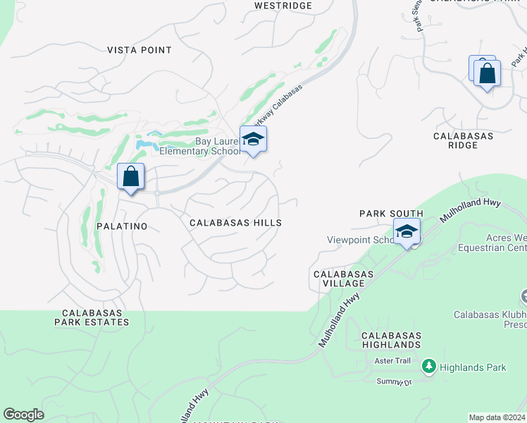 map of restaurants, bars, coffee shops, grocery stores, and more near Vía Tecolote in Calabasas