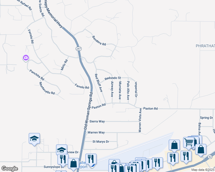 map of restaurants, bars, coffee shops, grocery stores, and more near 57440 Airway Court in Yucca Valley