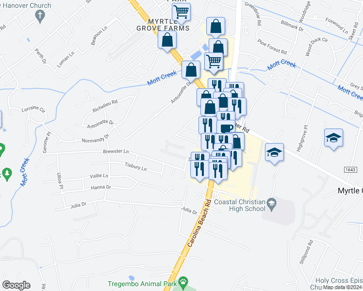 map of restaurants, bars, coffee shops, grocery stores, and more near 905 Kiwi Lane in Wilmington