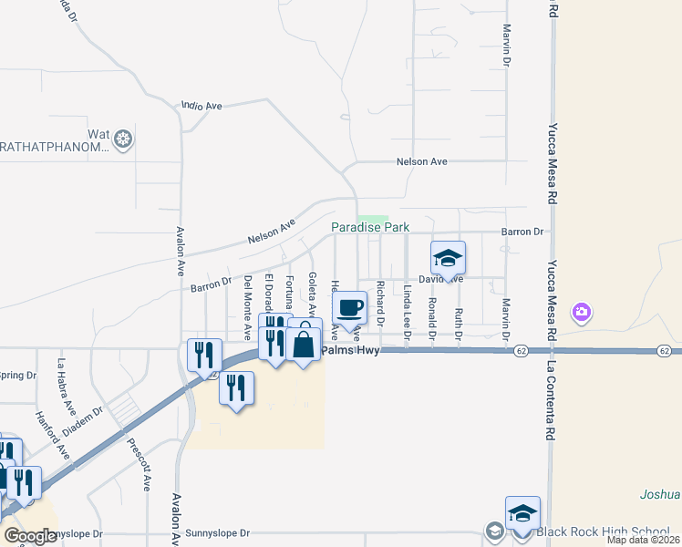map of restaurants, bars, coffee shops, grocery stores, and more near 6339 Hermosa Avenue in Yucca Valley