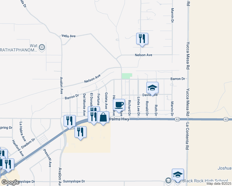 map of restaurants, bars, coffee shops, grocery stores, and more near 6339 Hermosa Avenue in Yucca Valley