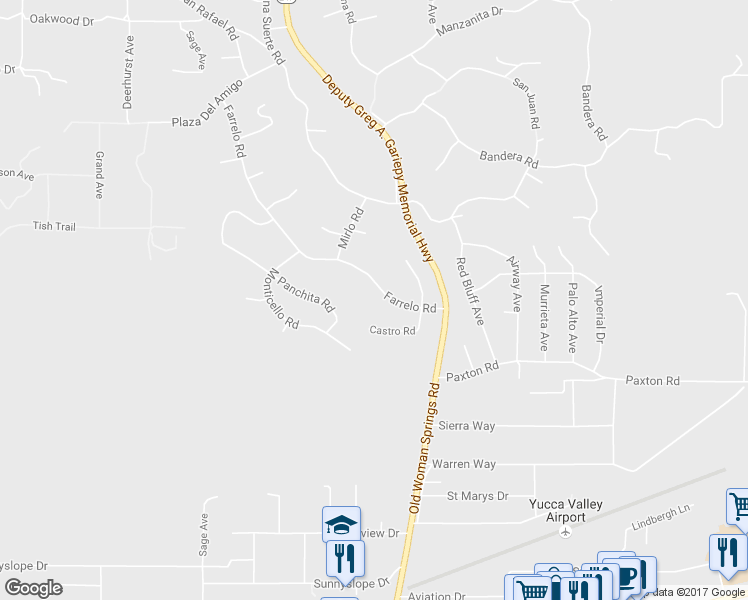 map of restaurants, bars, coffee shops, grocery stores, and more near 57249 Farrelo Road in Yucca Valley
