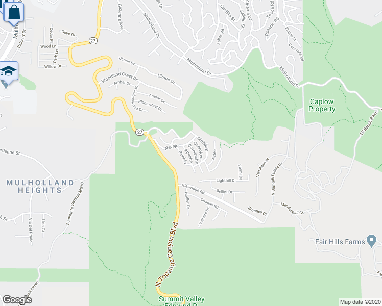 map of restaurants, bars, coffee shops, grocery stores, and more near 146 Apache in Topanga