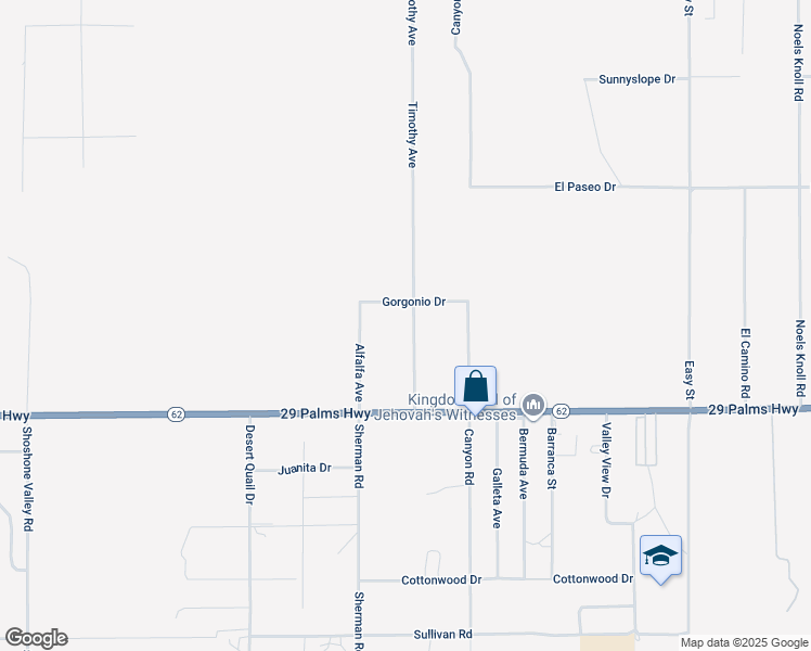 map of restaurants, bars, coffee shops, grocery stores, and more near 6344 Timothy Avenue in Twentynine Palms
