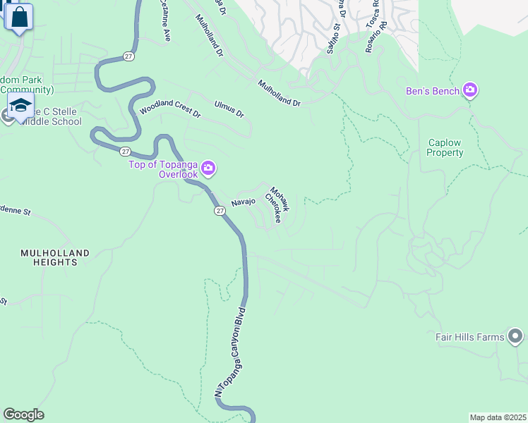 map of restaurants, bars, coffee shops, grocery stores, and more near 117 Navajo in Topanga