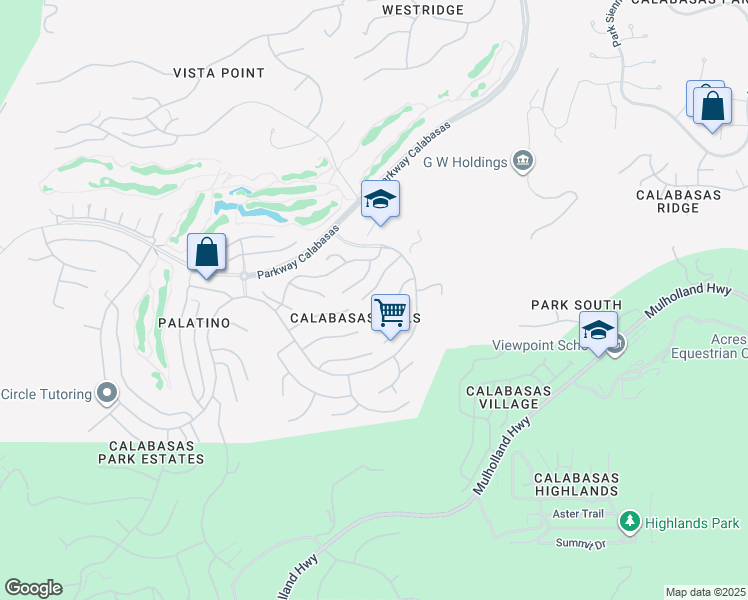 map of restaurants, bars, coffee shops, grocery stores, and more near 24664 Vista Cerritos in Calabasas