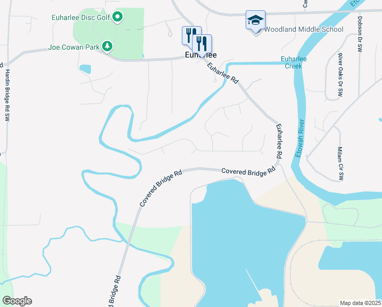 map of restaurants, bars, coffee shops, grocery stores, and more near 12 Brook Knoll Court Southwest in Cartersville