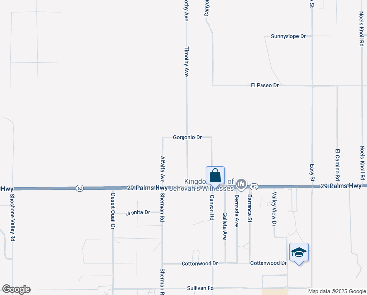 map of restaurants, bars, coffee shops, grocery stores, and more near 6344 Timothy Avenue in Twentynine Palms
