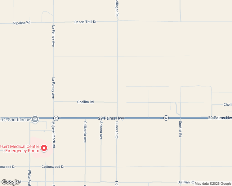 map of restaurants, bars, coffee shops, grocery stores, and more near 6364 Hollinger Road in Joshua Tree