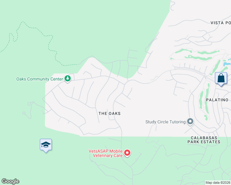 map of restaurants, bars, coffee shops, grocery stores, and more near 3950 Prado De La Mariposa in Calabasas