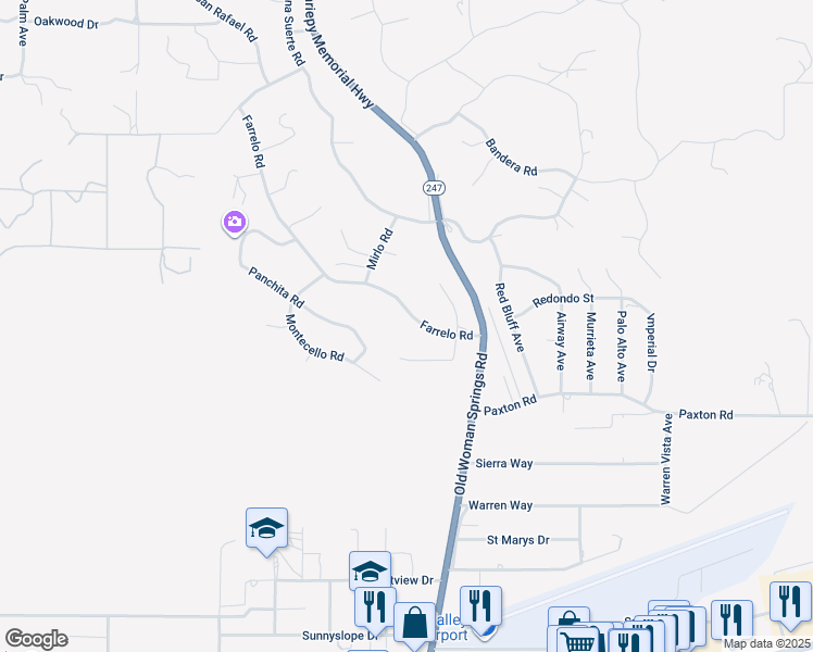map of restaurants, bars, coffee shops, grocery stores, and more near 57249 Farrelo Road in Yucca Valley