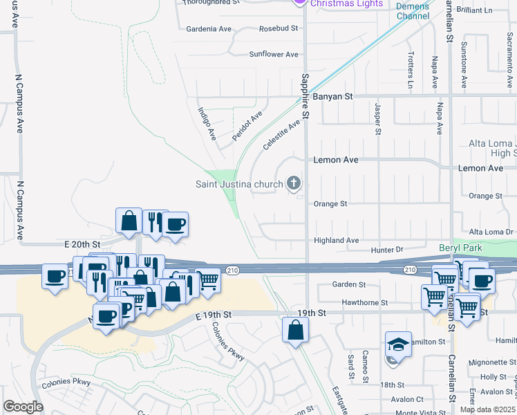 map of restaurants, bars, coffee shops, grocery stores, and more near 6399 Marble Avenue in Rancho Cucamonga