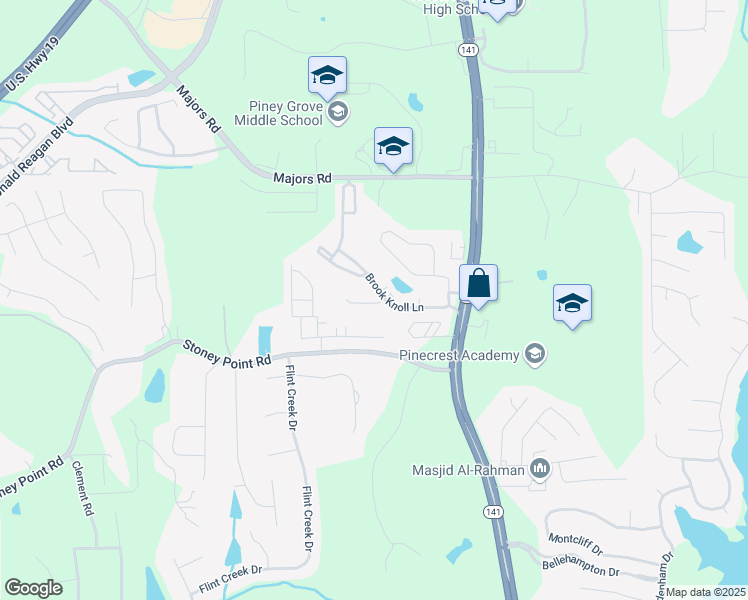 map of restaurants, bars, coffee shops, grocery stores, and more near 1330 Oak Meadows Lane in Cumming