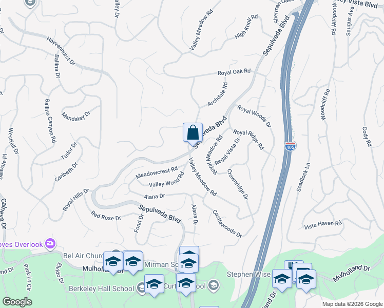 map of restaurants, bars, coffee shops, grocery stores, and more near 3696 Valley Meadow Road in Los Angeles