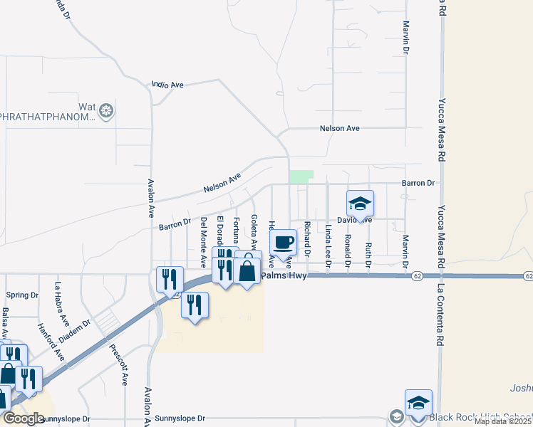 map of restaurants, bars, coffee shops, grocery stores, and more near 6330 Hermosa Avenue in Yucca Valley