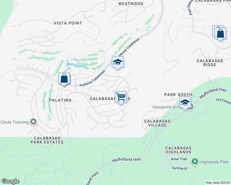 map of restaurants, bars, coffee shops, grocery stores, and more near 24664 Vista Cerritos in Calabasas