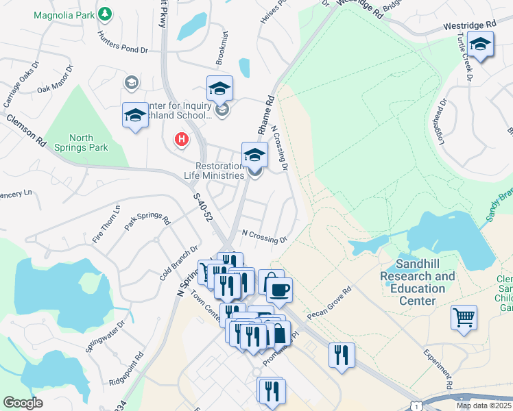 map of restaurants, bars, coffee shops, grocery stores, and more near 112 Turnstone Way in Columbia