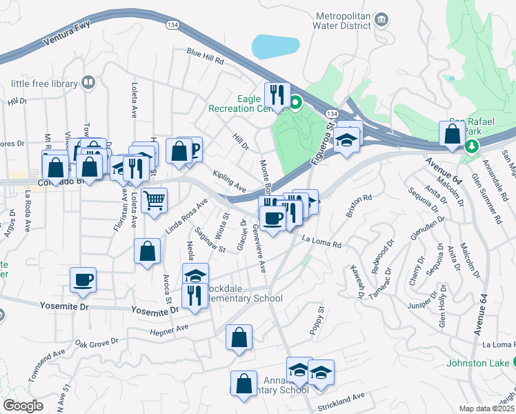 map of restaurants, bars, coffee shops, grocery stores, and more near 1122 Kipling Avenue in Los Angeles
