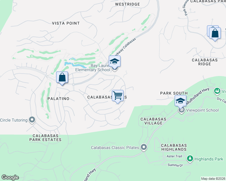 map of restaurants, bars, coffee shops, grocery stores, and more near 24660 Vista Cerritos in Calabasas