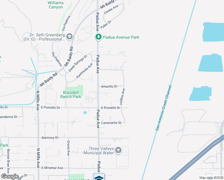 map of restaurants, bars, coffee shops, grocery stores, and more near 1032 Amarillo Drive in Claremont