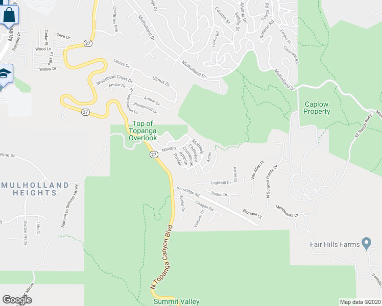 map of restaurants, bars, coffee shops, grocery stores, and more near 182 Comanche in Topanga