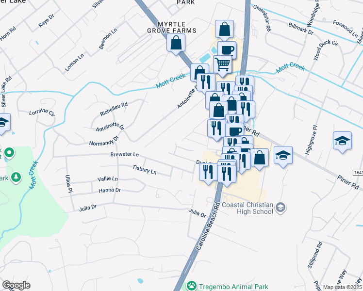 map of restaurants, bars, coffee shops, grocery stores, and more near 905 Kiwi Lane in Wilmington
