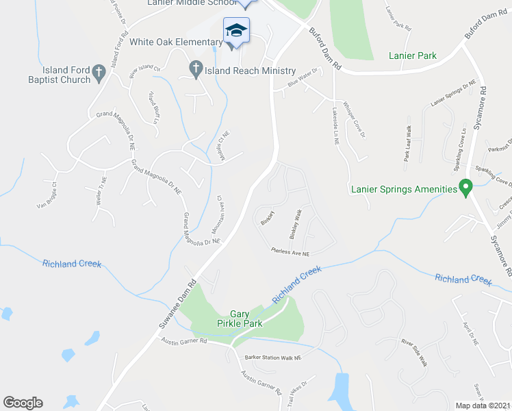 map of restaurants, bars, coffee shops, grocery stores, and more near 6708 Pierless Avenue Northeast in Buford
