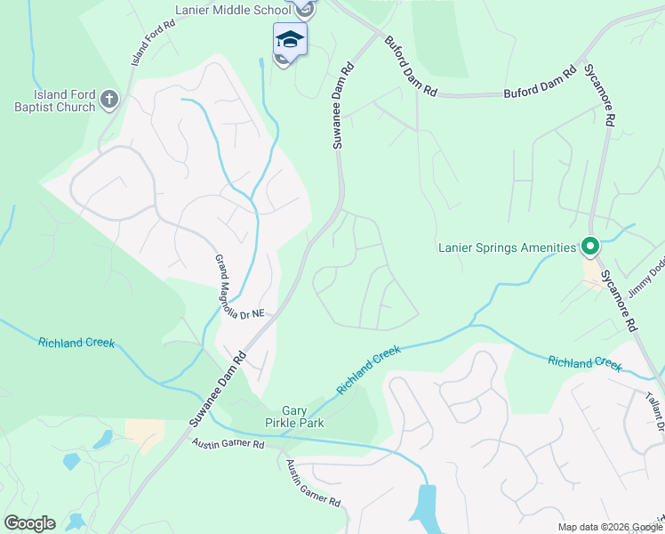 map of restaurants, bars, coffee shops, grocery stores, and more near 6838 Pierless Avenue Northeast in Sugar Hill