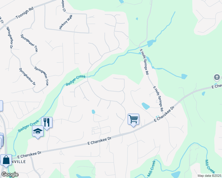 map of restaurants, bars, coffee shops, grocery stores, and more near 713 Parkside Drive in Woodstock