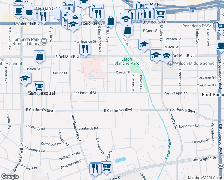 map of restaurants, bars, coffee shops, grocery stores, and more near 436 El Nido Avenue in Pasadena